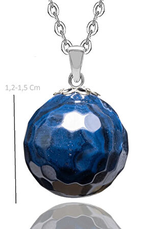 Sertifikalı Fasetli Mavi Akik Taşlı Doğal Taş Kolye