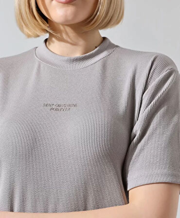 ModaSize Unisex Bisiklet Yaka Baskılı Slim Fit T-Shirt - Boyalı Gri