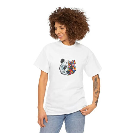ModaSize Unisex Bisiklet Yaka Baskılı T-Shirt - Beyaz