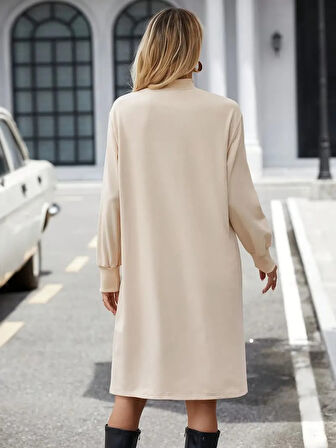 ModaSize Kadın Uzun Kollu Balıkçı Yaka Kısa şardonlu Dalgıç Elbise