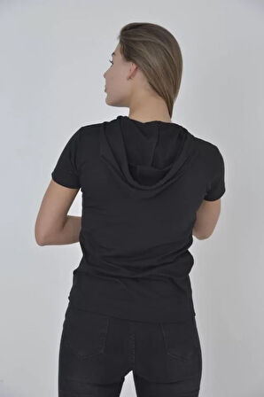 ModaSize Kapşonlu Slim Fit T-shirt - Siyah