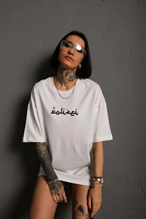 ModaSize Bisiklet Yakalı Sırt Baskılı Oversize T-Shirt - Beyaz