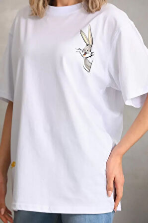 ModaSize Unisex Baskılı Oversize T-Shirt - Beyaz