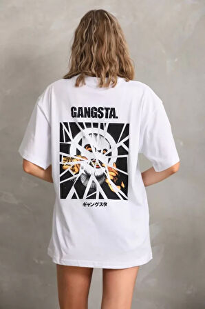 ModaSize Unisex Baskılı Oversize T-Shirt - Beyaz