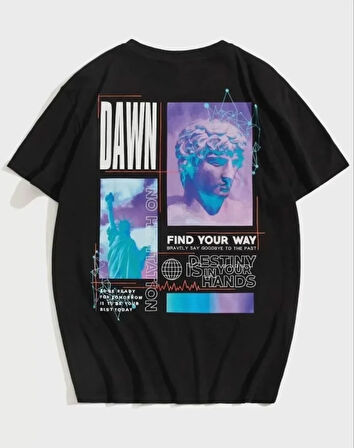 ModaSize Unisex Baskılı Oversize T-Shirt - Siyah