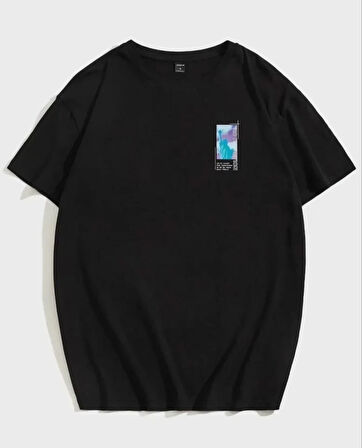 ModaSize Unisex Baskılı Oversize T-Shirt - Siyah