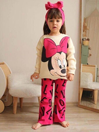 Minnie Mouse Fuşya Şardonlu ikili İspanyol Paça Kız Takım