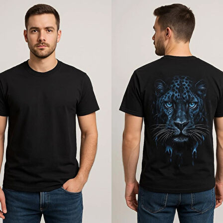 Siyah Kaplan Baskılı Erkek Tshirt