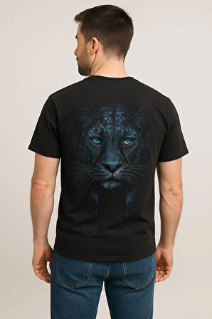 Siyah Kaplan Baskılı Erkek Tshirt