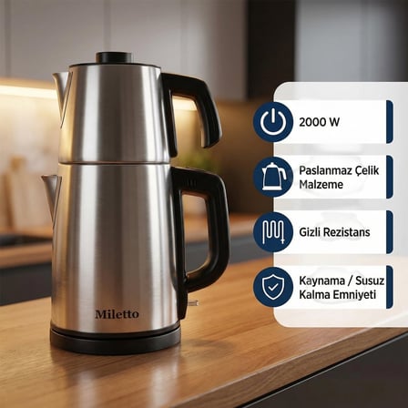 Miletto Rose Gold 2000W Gizli Rezistanslı Otomatik Çay Makinesi 2,9 lt - MT20R