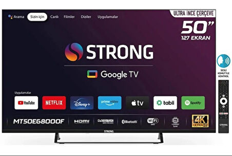 Strong MT50EG8000F Frameless 4K Ultra HD 50" 127 Ekran Uydu Alıcılı Google Smart LED TV