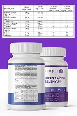 2'li Fırsat; 5 Tip Kolajen Tip 1 Tip 2 Tip 3 Tip 5 Tip 10, Selenyum , C Vitamini Ve Çinko 180 Tablet