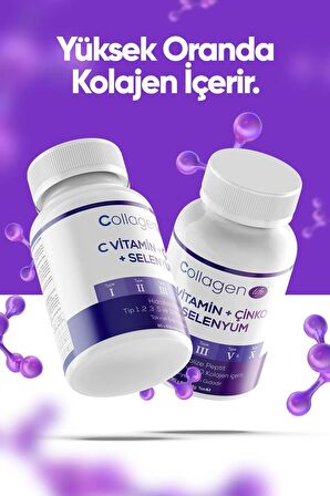 2'li Fırsat; 5 Tip Kolajen Tip 1 Tip 2 Tip 3 Tip 5 Tip 10, Selenyum , C Vitamini Ve Çinko 180 Tablet