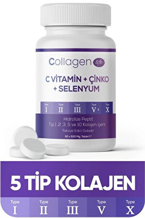 2'li Fırsat; 5 Tip Kolajen Tip 1 Tip 2 Tip 3 Tip 5 Tip 10, Selenyum , C Vitamini Ve Çinko 180 Tablet