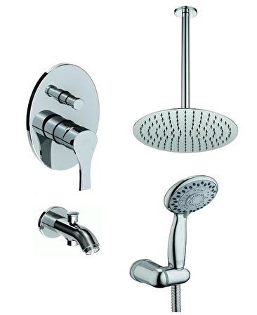 GPD Atros MTA65 Gümüş Yuvarlak Dik Tavandan Banyo Bataryası Seti