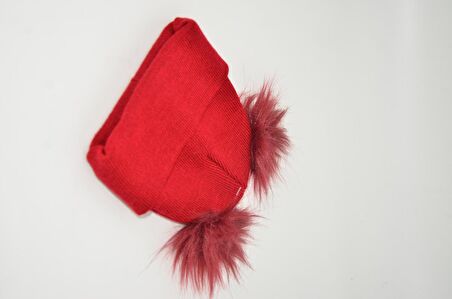 Mottomia Kırmızı Renk Ponponlu Unisex Çocuk Beresi