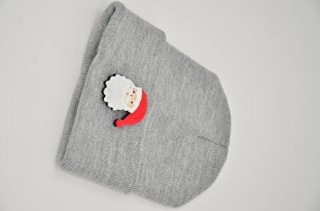 Mottomia Yılbaşı Özel Koleksiyonu Noel Baba Figürlü Gri Renk Hediyelik Bere