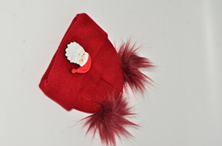 Mottomia Kırmızı Renk Ponponlu Noel Baba Figürlü Unisex Çocuk Beresi