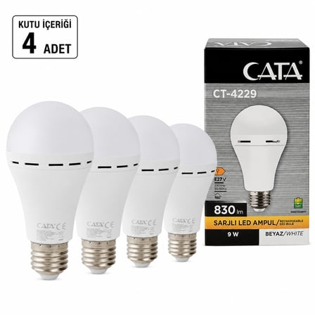 Cata CT-4229 9 W E27 Duy Şarjlı LED Ampul Beyaz 4 Adet