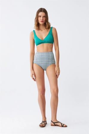 Kadın Yeşil Pedli Geometrik Desenli Yüksek Bel Bikini Takımı -MİRAYLİFE
