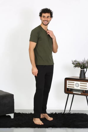 Erkek Penye Haki 3'lü Pijama Takımı -MİRAYLİFE