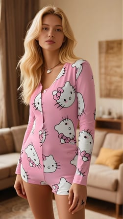 Pink Cat Dream Pamuklu Pembe Kedi Desenli Düğmeli Uzun Kol Tulum Pijama -MİRAYLİFE