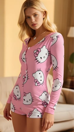 Pink Cat Dream Pamuklu Pembe Kedi Desenli Düğmeli Uzun Kol Tulum Pijama -MİRAYLİFE