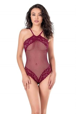 Dantel İşlemeli Bordo File Tül Bodysuit -MİRAYLİFE