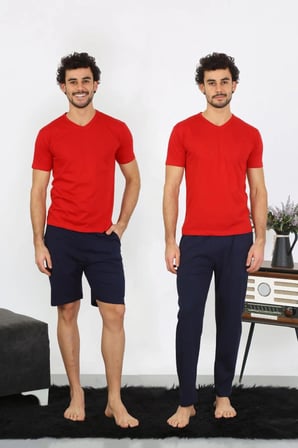 Erkek Penye Kırmızı 3'lü Pijama Takımı -MİRAYLİFE