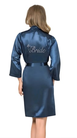 Lacivert Saten Bride Sabahlık Zarif Kadın Ev Giyim -MİRAYLİFE