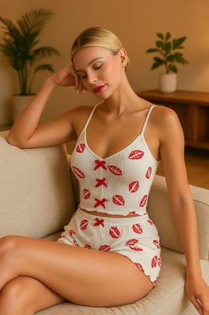Dudak Desenli Şortlu Pijama Takımı -MİRAYLİFE