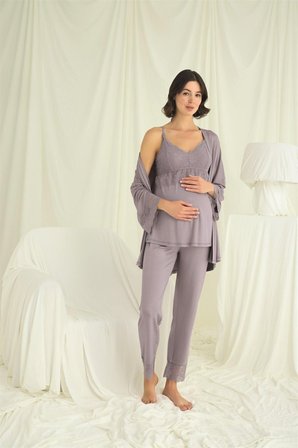 Dantelli Hamile Lohusa lü Pijama Takımı
