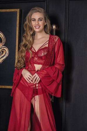 Transparan Maxi Boy Sabahlık Bordo