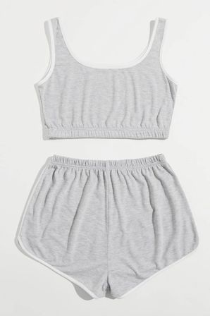 Kadın Gri Askılı Crop Top Ve Şortlu Gecelik Takım