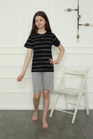 Kız Çocuk Penye Şortlu Pijama Takım Siyah