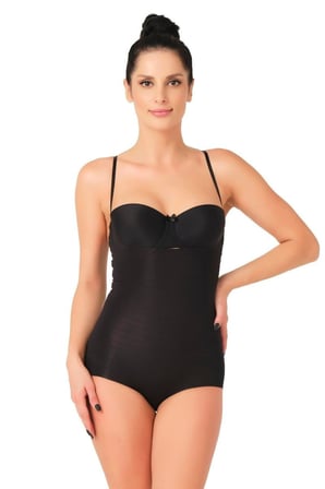 Kadın Body Korse - Lazer Kesim Göğsü Açık Slip, Siyah