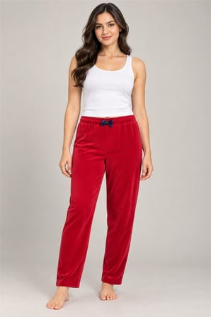 Kadın Tek Alt Pijama Pantolonu - Düz Renk, Kırmızı