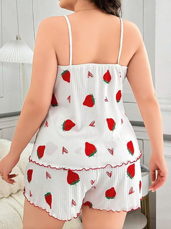Büyük Beden Çilek Desen Pamuklu Şortlu Pijama Takımı -MİRAYLİFE