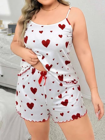 Büyük Beden Kalp Desen Pamuklu Şortlu Pijama Takımı -MİRAYLİFE