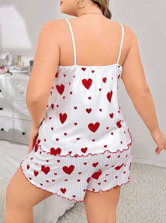Büyük Beden Kalp Desen Pamuklu Şortlu Pijama Takımı -MİRAYLİFE