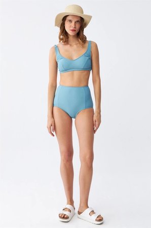 Kadın Basic Turkuaz Pedli Yüksek Bel Bikini Takımı -MİRAYLİFE
