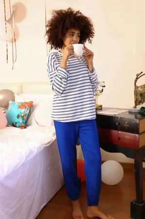 Kadın Uzun Kol 3 İplik Penye Pijama Takım Beyaz -MİRAYLİFE
