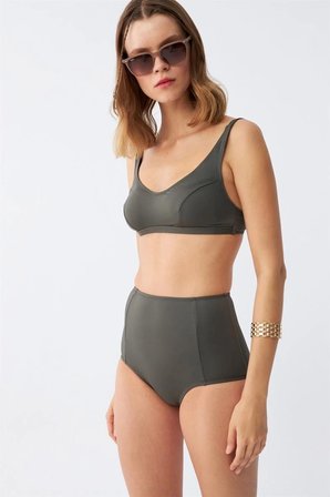 Kadın Basic Haki Pedli Yüksek Bel Bikini Takımı -MİRAYLİFE