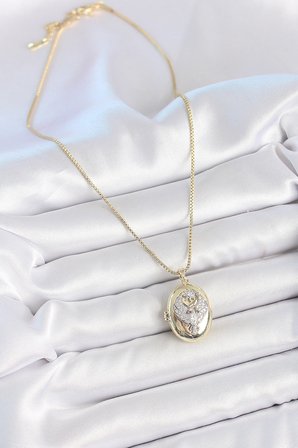 316L Çelik Gold Renk Zincir Zirkon Taşlı Anka Kuşu İşlemeli Açılır Model Kadın Kolye