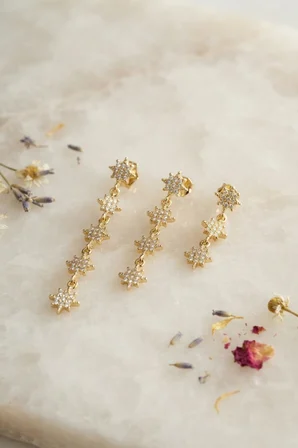 3 lü Set Küpe Gold Renk Kutup Yıldızı Detaylı
