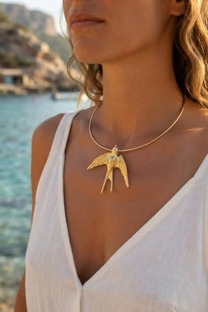 Kırlangıç Model Gold Renk Choker Kadın Kolye