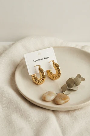 316L Çelik Gold Renk Vintage Bombe Halka Model Küpe