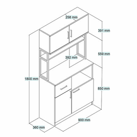 Tanmob MTD0101 İnci 90 cm Kapaklı Çekmeceli Raflı Mutfak Dolabı Beyaz