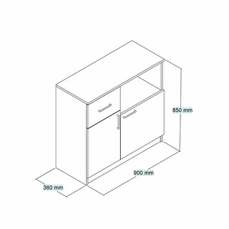 Tanmob MTD0302 İnci 90 cm Kapaklı Çekmeceli Alt Mutfak Dolabı Çam