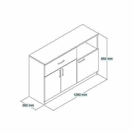 Tanmob MTD0402 İnci 128 cm Kapaklı Çekmeceli Alt Mutfak Dolabı Çam